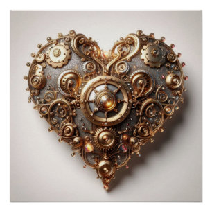 Poster Steampunk Élégant Clockwork Gear Coeur