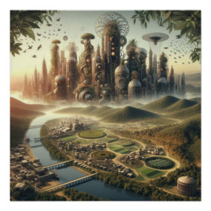 Poster Steampunk Garden City Imaginaire City