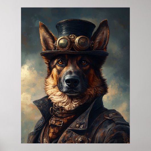 Poster Steampunk German Shepherd Dog in Top Hat (Devant)