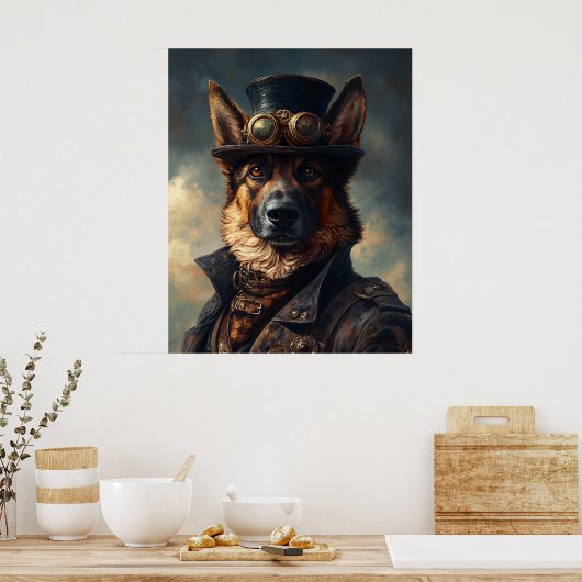 Poster Steampunk German Shepherd Dog in Top Hat (Cuisine)
