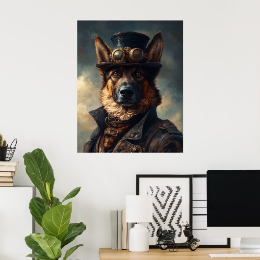 Poster Steampunk German Shepherd Dog in Top Hat (Bureau à domicile)