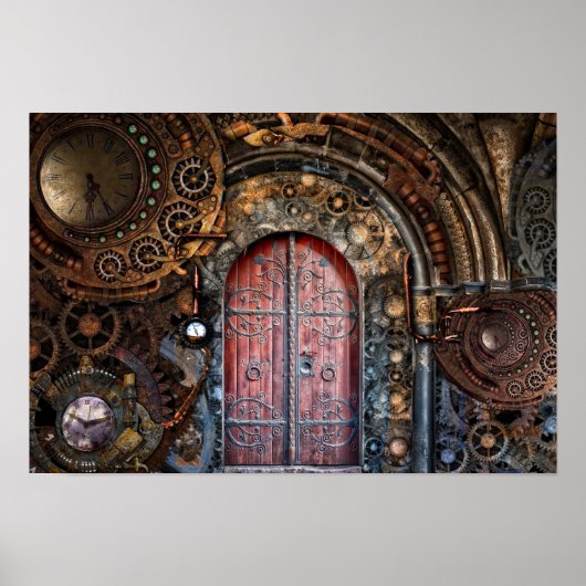 Poster Steampunk Horloge Horaire Porte (Devant)