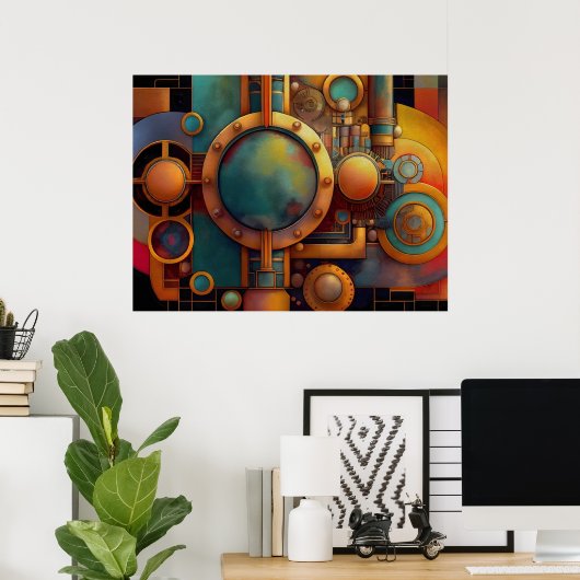 Poster Steampunk Industrial Geometry Art (Bureau à domicile)