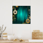 Poster Steampunk Jewelry Watch on Green Background (Cuisine)