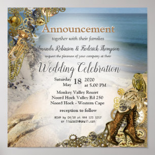 Poster Steampunk Mariage en bord de mer Faire-part