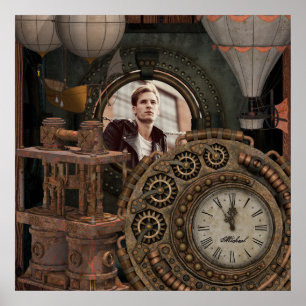 Poster Steampunk Photo Frame Industrial Clock Machinery