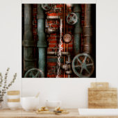 Poster Steampunk - Plomberie - Tuyaux et vannes (Cuisine)