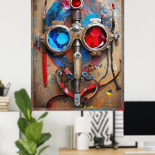 Poster Steampunk Red Blue Goggings Graffiti (Bureau à domicile)