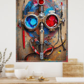 Poster Steampunk Red Blue Goggings Graffiti (Cuisine)