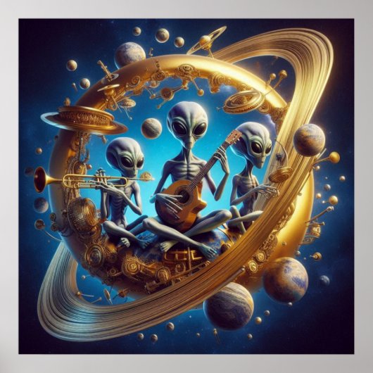 Poster Steampunk Space Aliens Trio Instruments de musique (Devant)