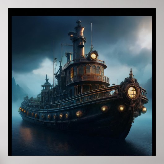 Poster Steampunk Tugboat On A Cloudy Day Mousepad (Devant)