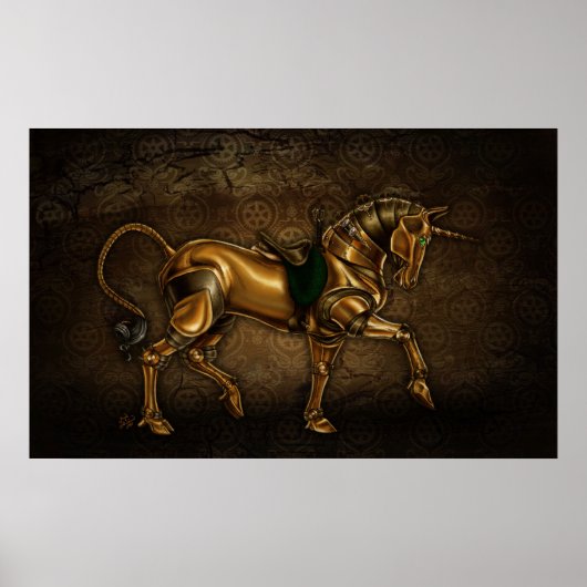 Poster Steampunk Unicorn Damask (Devant)
