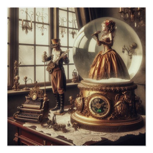 Poster Steampunk Victorian Music Snow Globe (Devant)