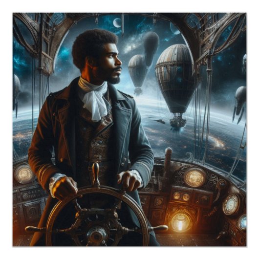 Poster Steampunk Victorian Space Air Captain (Devant)