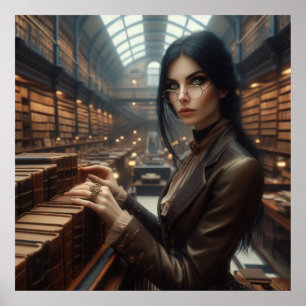 Poster Steampunk Vintage Victorian Lady Librairie