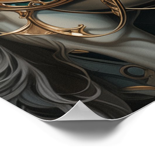 Poster Steampunk White Stallion Gold Gears Emerald Gems (Coin)