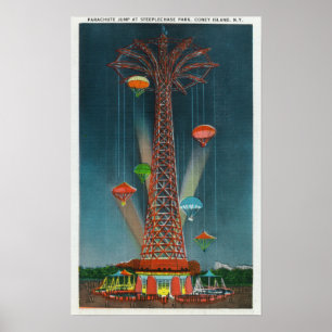 Poster Steeplechase Park Parachute Vue de la nuit