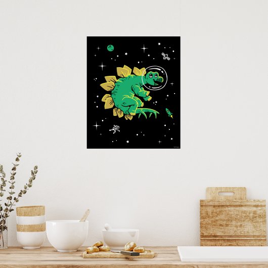 Poster Stegosaurus Dinos Tan Vert Dans L'Espace (Cuisine)
