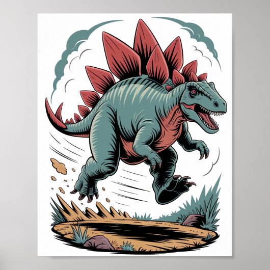 Poster Stegosaurus en fuite (Devant)