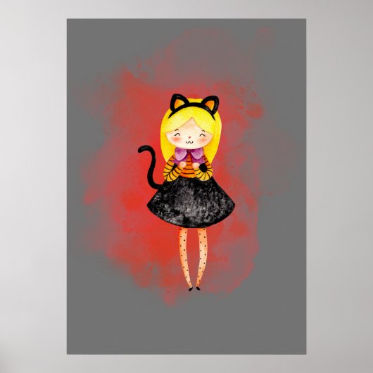 Poster Stellalunarts Cute Girl Halloween Chat (Devant)