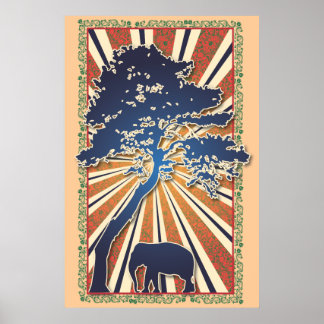 Poster StellaRoot Safari Arbre de Paix Eléphant Soleil Le