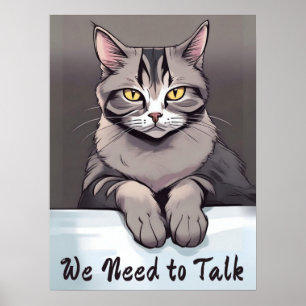 Poster Stern Tabby Cat exige une discussion sérieuse