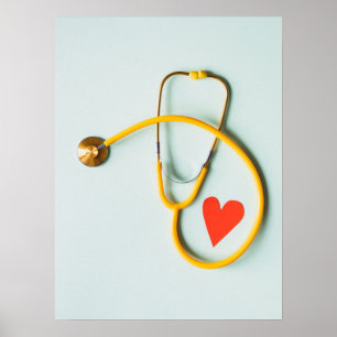 Poster Stéthoscope à coeur Conception médicale simple