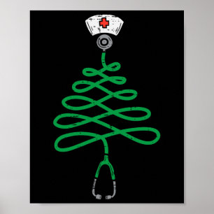 Poster Stethoscope Arbre de Noël Infirmière Scrub de Noël
