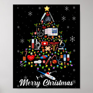 Poster Stethoscope Arbre de Noël Infirmière Scrub Top