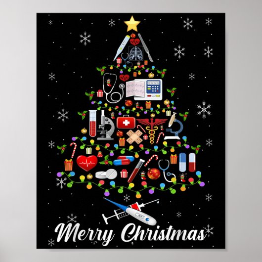Poster Stethoscope Arbre de Noël Infirmière Scrub Top (Devant)