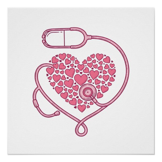 Poster Stéthoscope Cardiaque Design de Chemise Vectoriel (Devant)