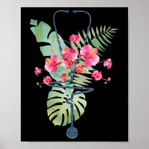 Poster Stethoscope Fleurs tropicales Été Aloha Hawaii R