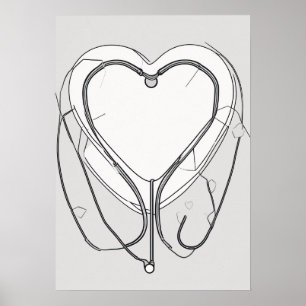 Poster Stéthoscope Ligne Art Cadeau Infirmière Profession
