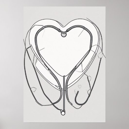 Poster Stéthoscope Ligne Art Cadeau Infirmière Profession (Devant)
