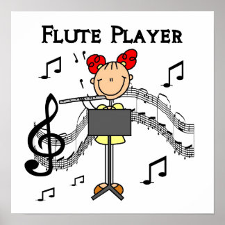Poster Stick Figure Girl Flute Player Tshirts et cadeaux