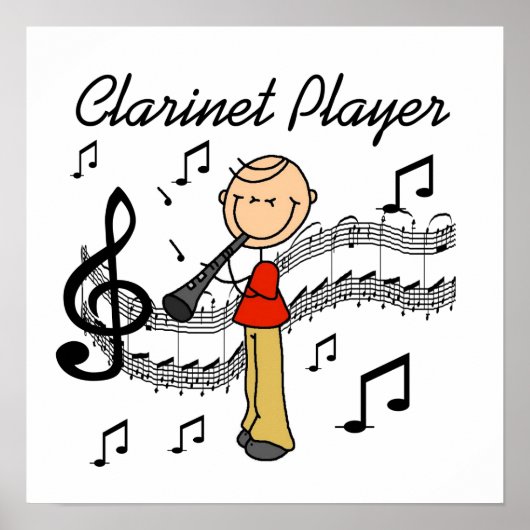 Poster Stick Figure Homme Clarinet Lecteur Tshirts et cad (Devant)