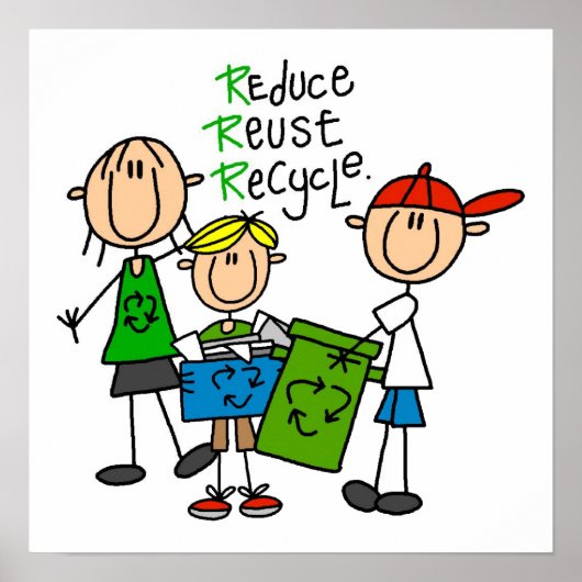 Poster Stick Figure Réduire Réutiliser les T-shirts Recyc (Devant)