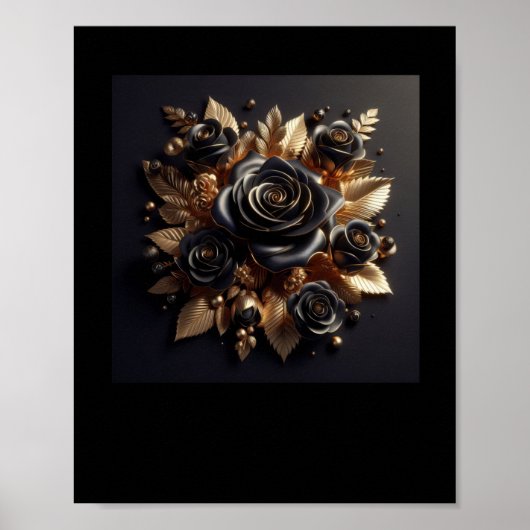 Poster Sticker 3d Gold Black Roses #4 (Devant)