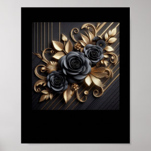 Poster Sticker 3d Gold Black Roses #7