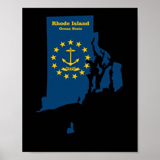 Poster Sticker à drapeau de carte de l'île Rhode (Devant)