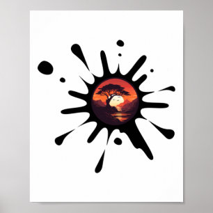 Poster Sticker Arbre Africain Coucher du soleil