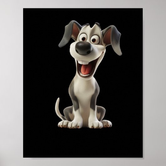 Poster Sticker pour chien souriant (Arrière - plan noir) (Devant)