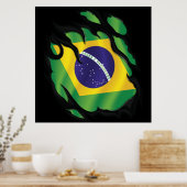 Poster Sticker rond classique du drapeau déchiré au Brési (Cuisine)
