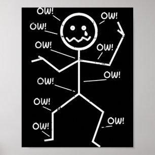 Poster Stickman qui pleure Aïe Aïe Drôle Blague Douleur H