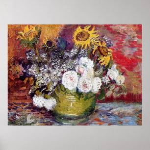 Poster Still Life avec Roses et tournesols - Van Gogh