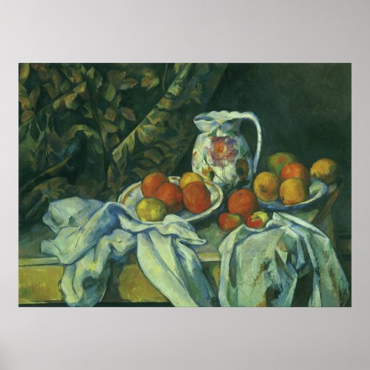 Poster Still Life, Curtain and Pitcher par Paul Cezanne (Devant)