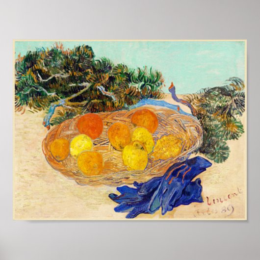 Poster Still Life of Oranges and Lemons with Blue Gloves, (Devant)