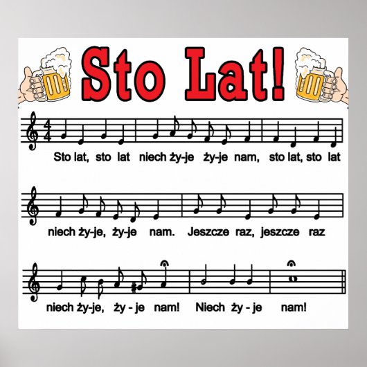 Poster Sto Lat ! Chanson Avec Beer Mugs (Devant)