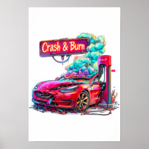 Poster Stock Market Crash & Burn, EV Elon Musk e.g.