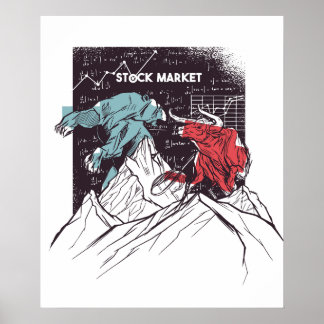 Poster Stock Market Fight Bull contre Bear Trading